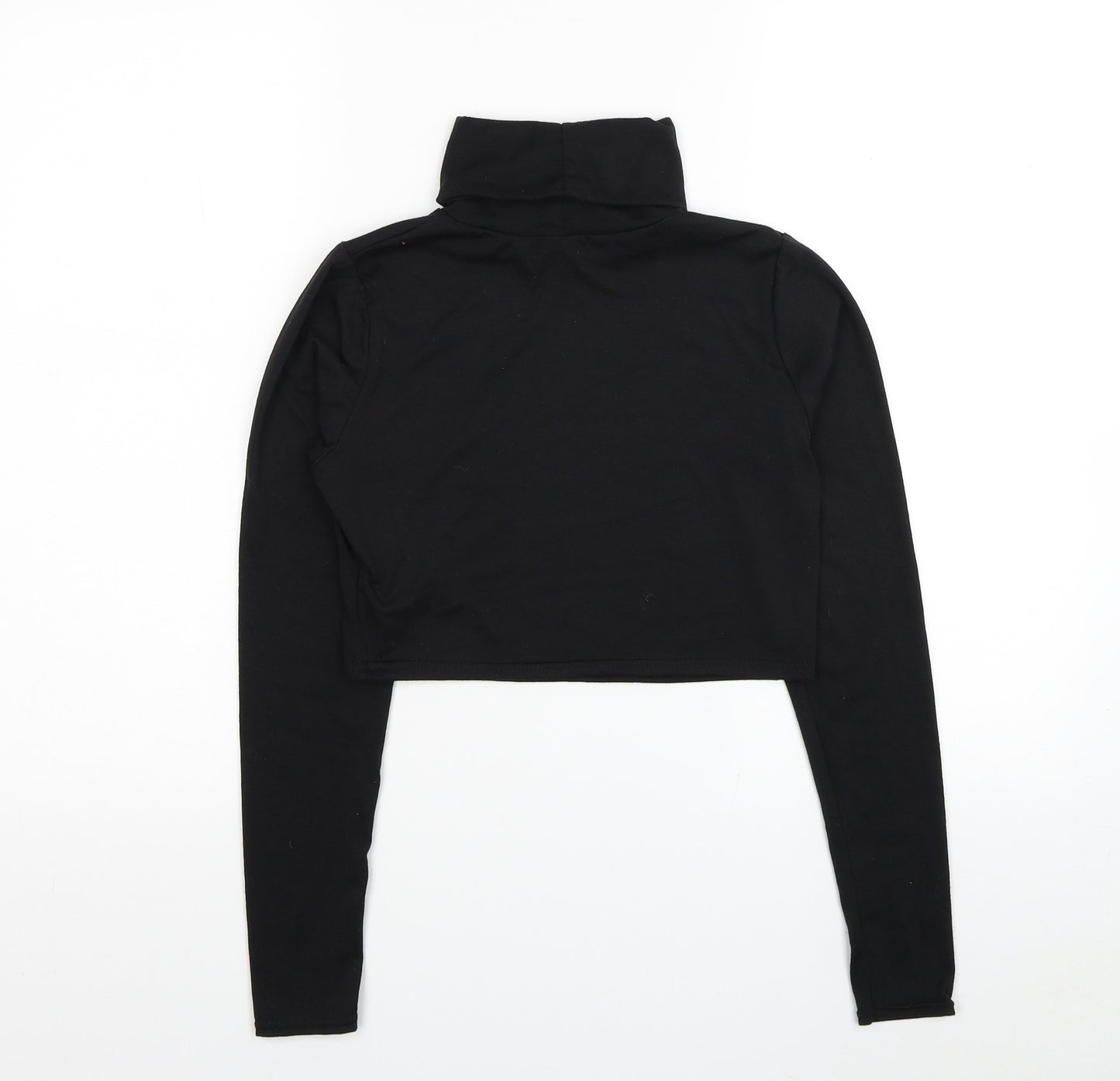Boohoo Womens Black Viscose Cropped Blouse Size 8 Roll Neck