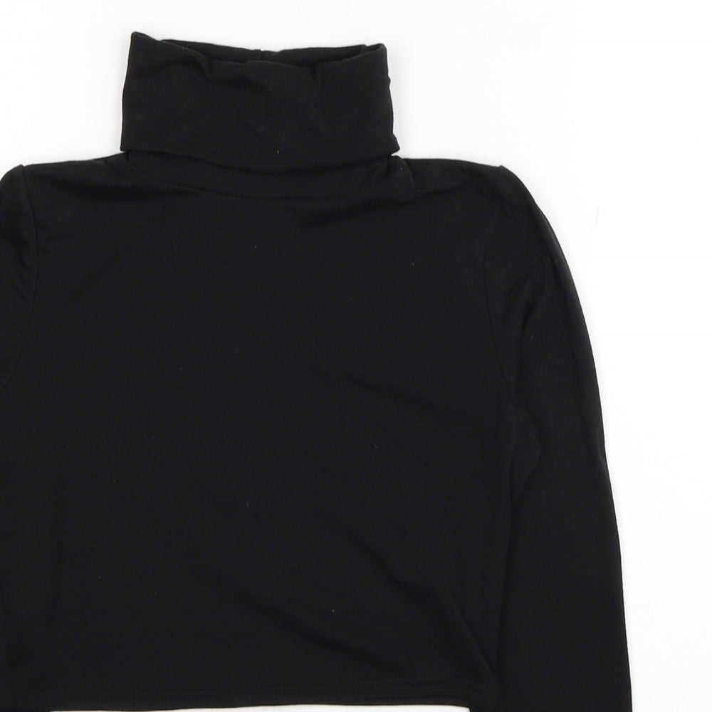 Boohoo Womens Black Viscose Cropped Blouse Size 8 Roll Neck