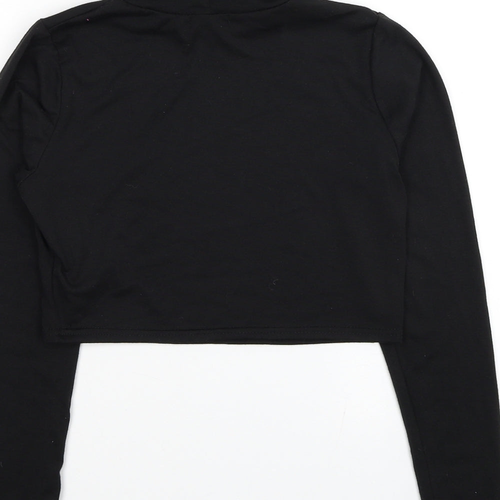 Boohoo Womens Black Viscose Cropped Blouse Size 8 Roll Neck