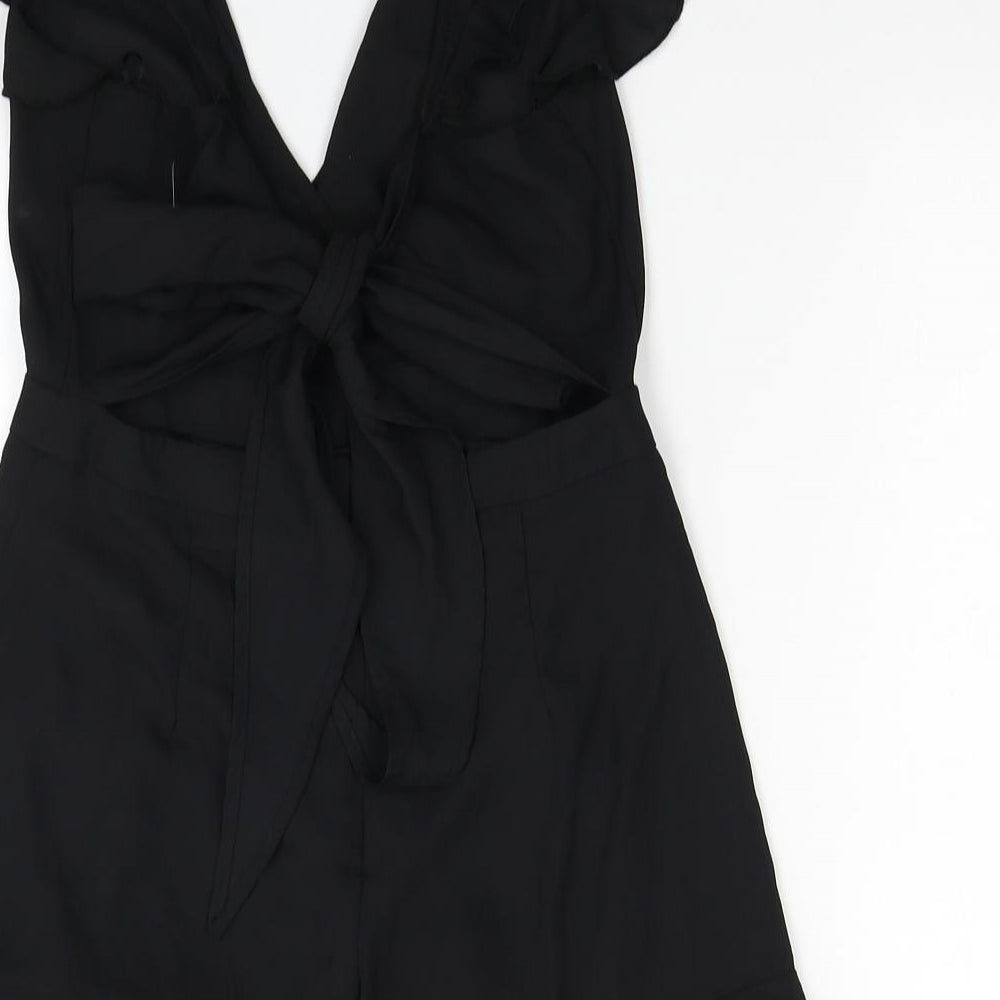 PRETTYLITTLETHING Womens Black Polyester Playsuit One-Piece Size 8 L4 in Zip