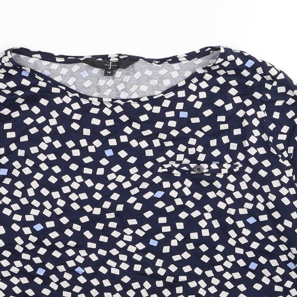 Jasper Conran Womens Blue Geometric Cotton Basic Blouse Size 14 Boat Neck