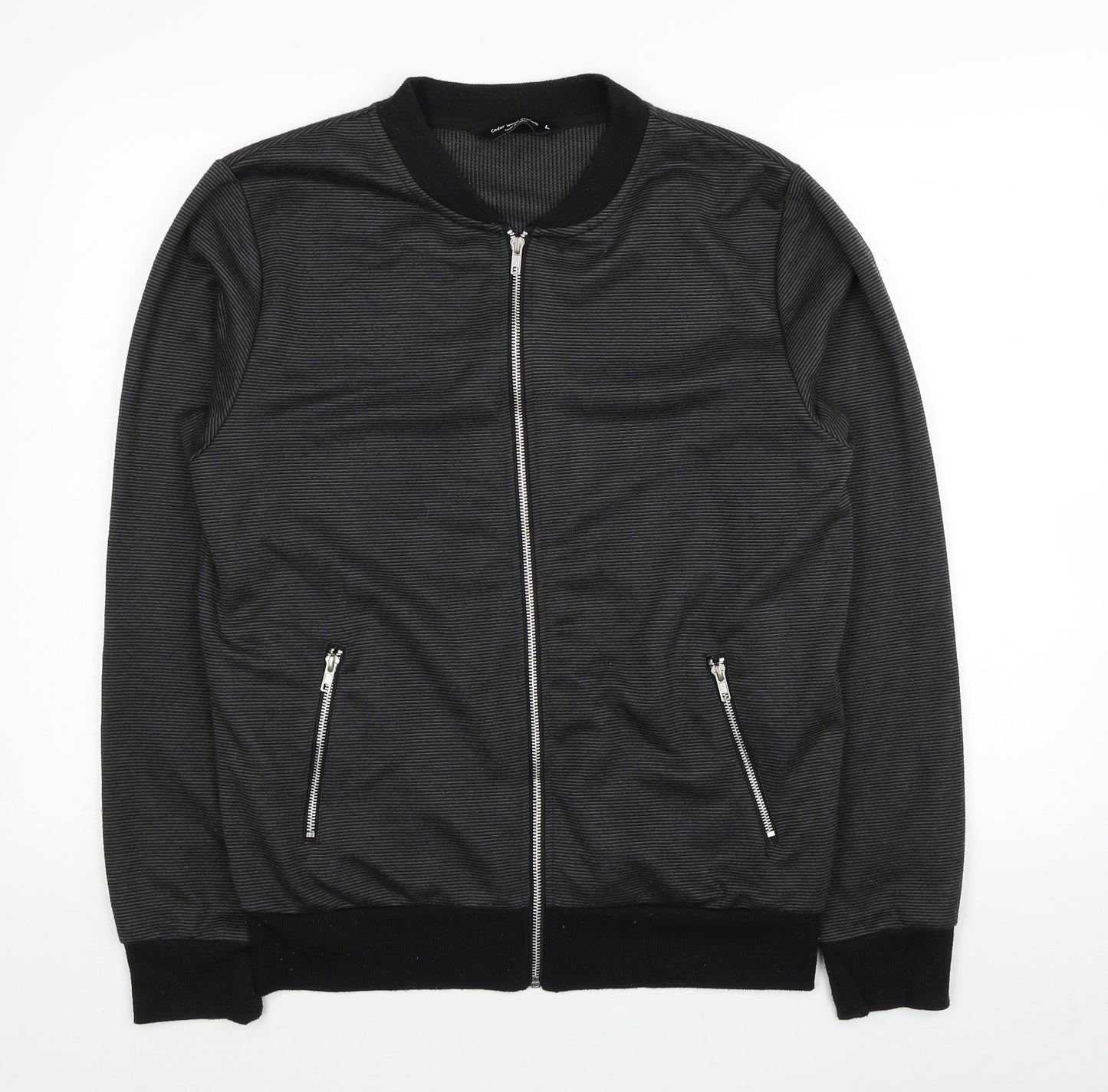Cedar Wood State Mens Black Striped Polyester Full Zip Sweatshirt Size L