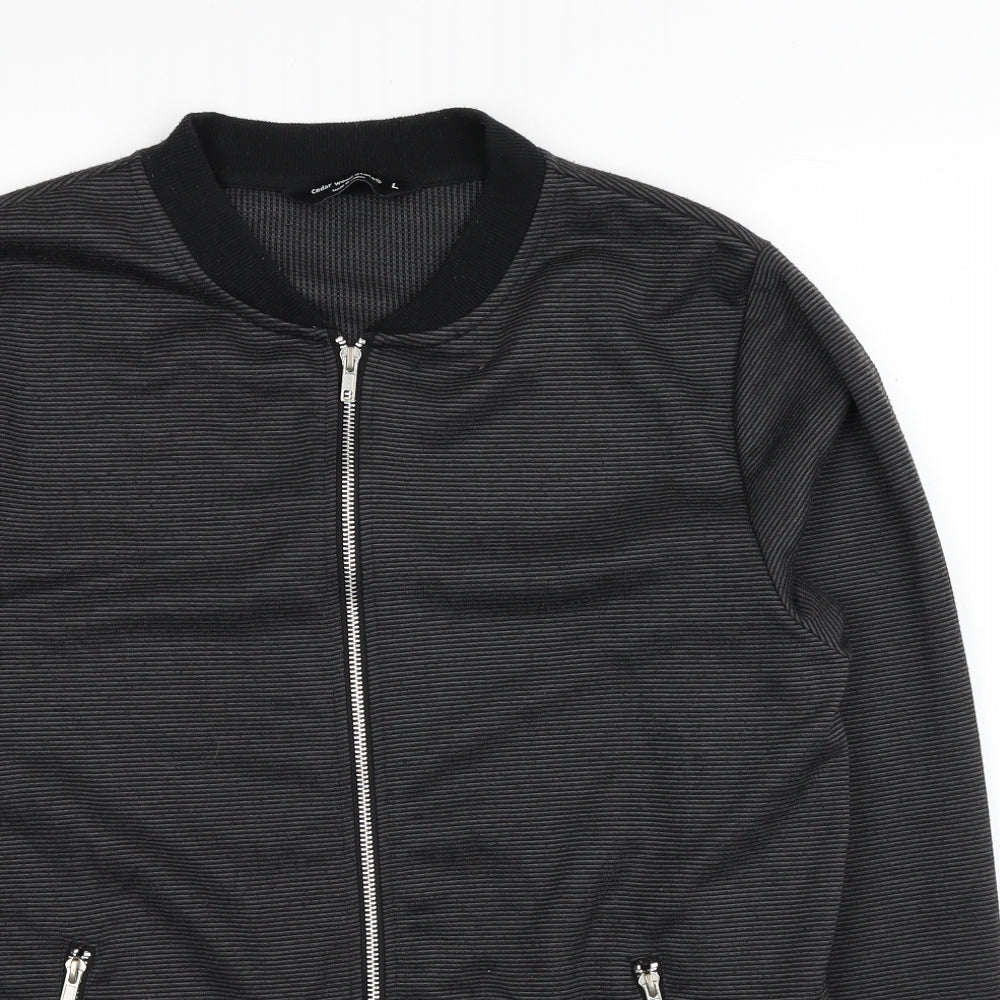 Cedar Wood State Mens Black Striped Polyester Full Zip Sweatshirt Size L