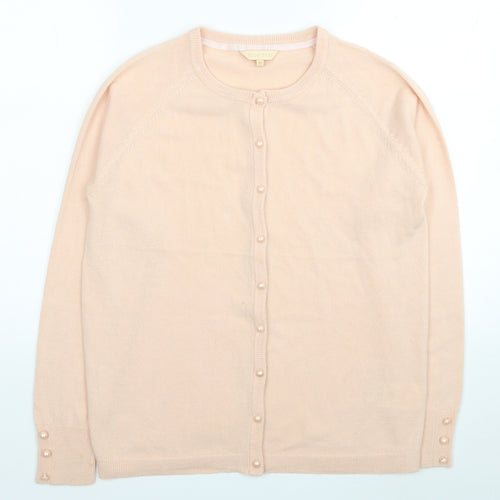 Plum Tree Womens Pink Round Neck Acrylic Cardigan Jumper Size M