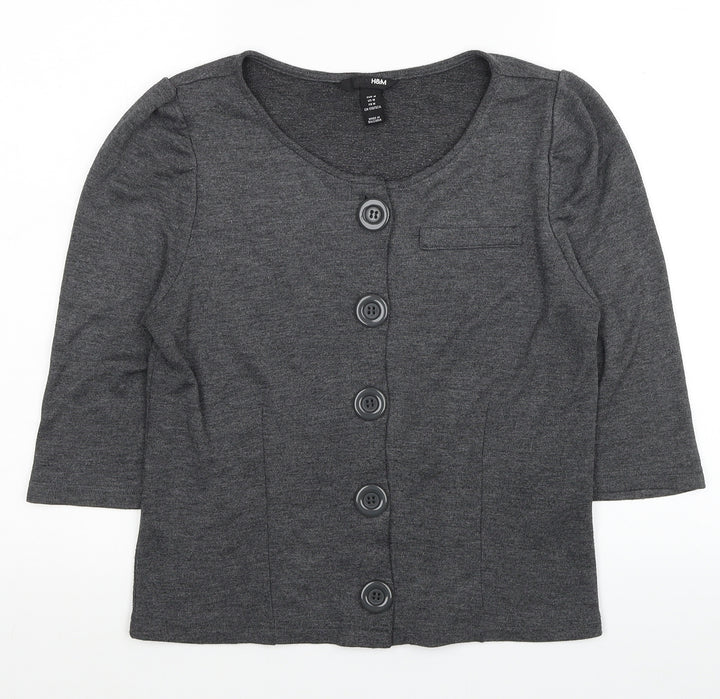 H&M Womens Grey Round Neck Polyester Cardigan Jumper Size M
