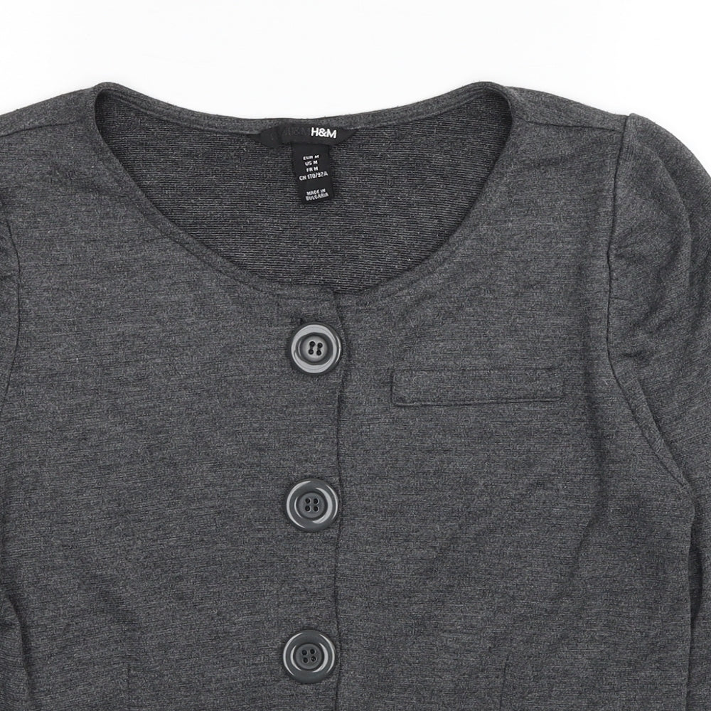 H&M Womens Grey Round Neck Polyester Cardigan Jumper Size M