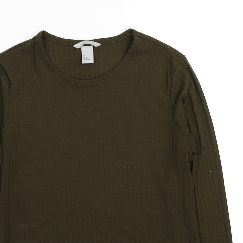 H&M Womens Green Polyester Basic T-Shirt Size M Scoop Neck - Ribbed