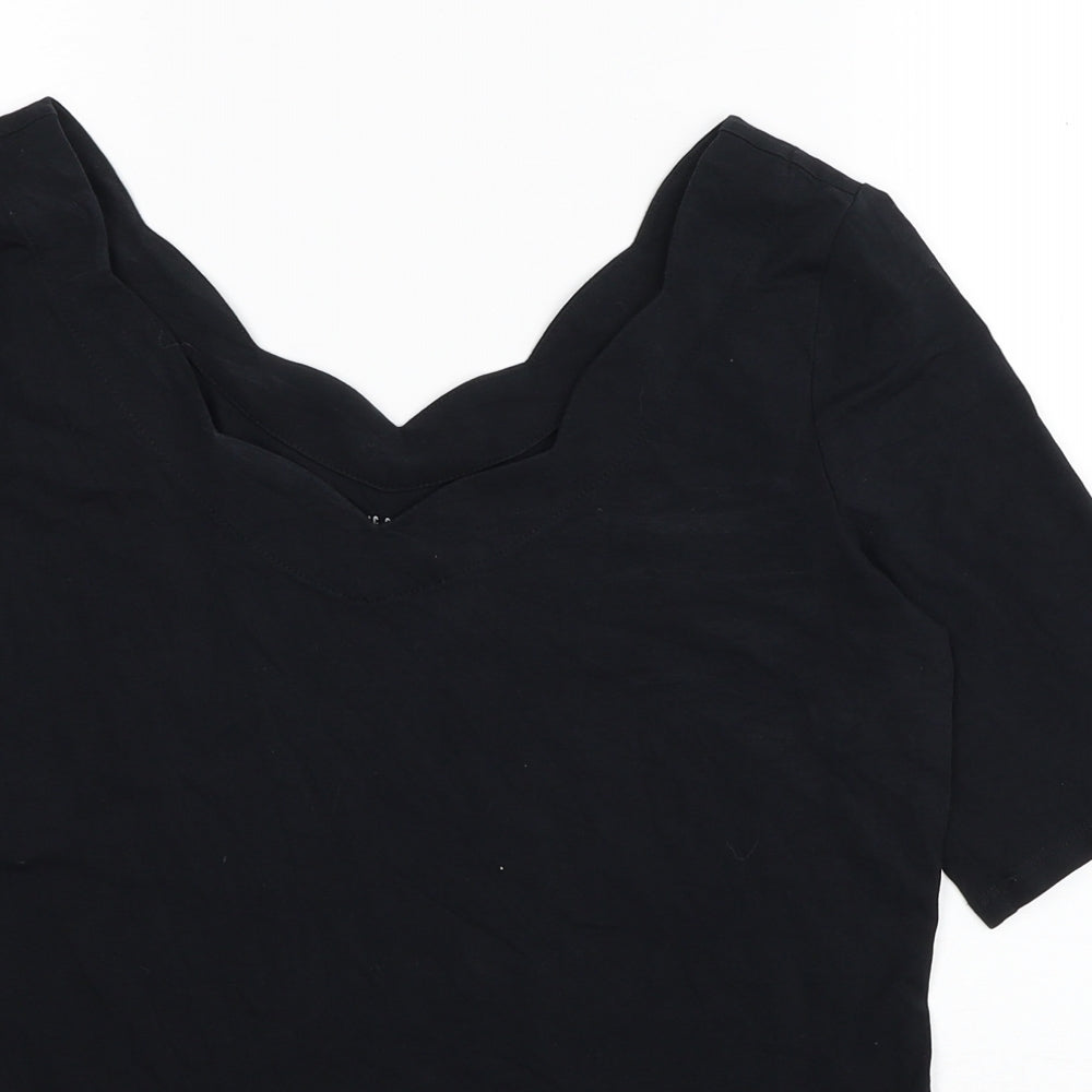 Esprit Womens Black Cotton Basic T-Shirt Size L Scoop Neck