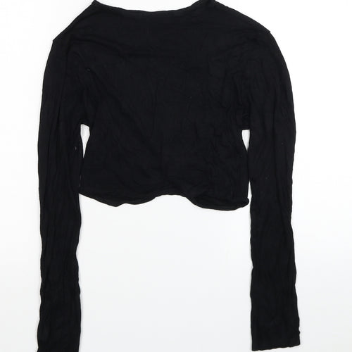 PRETTYLITTLETHING Womens Black Polyester Cropped Blouse Size 8 Round Neck - Knot detail