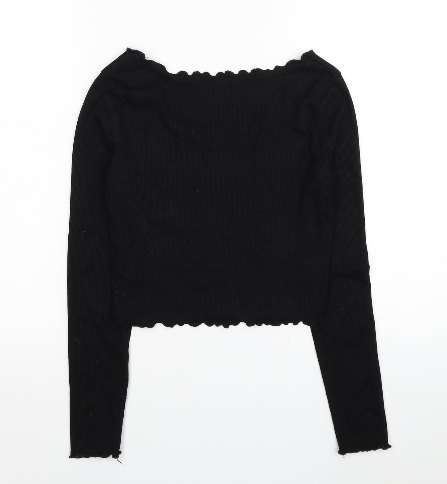 ROMWE Womens Black Polyester Cropped Blouse Size S Scoop Neck - Ribbed