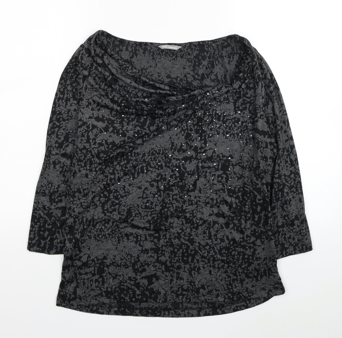 Marks and Spencer Womens Grey Geometric Polyester Basic Blouse Size 14 Boat Neck