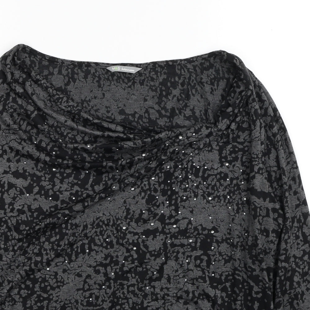 Marks and Spencer Womens Grey Geometric Polyester Basic Blouse Size 14 Boat Neck