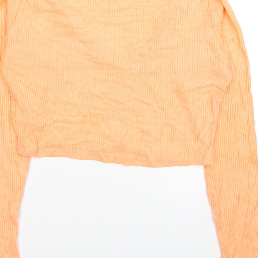 PRETTYLITTLETHING Womens Orange Viscose Cropped T-Shirt Size 12 V-Neck