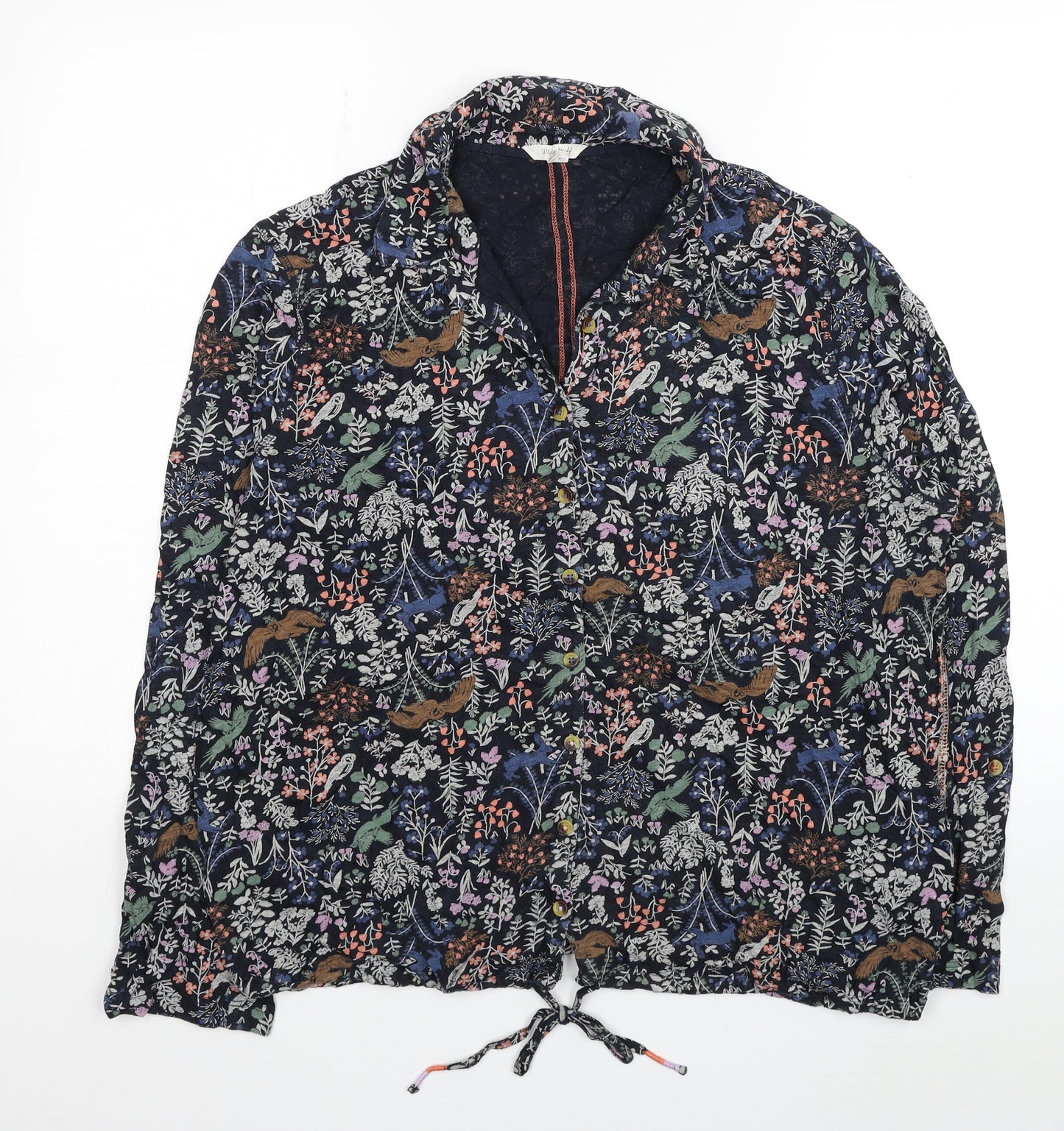 White Stuff Womens Multicoloured Floral Cotton Jersey Button-Up Size 12 Collared