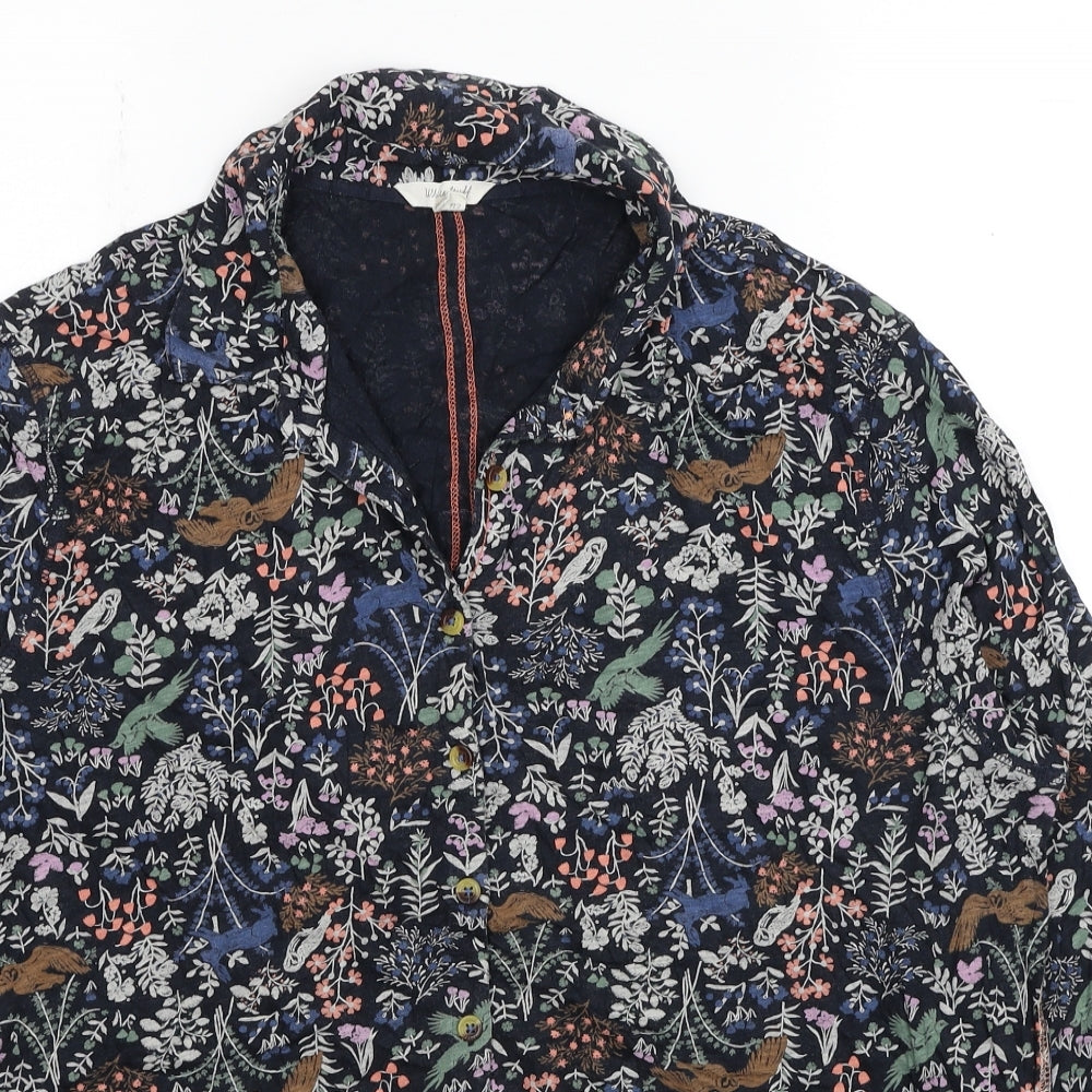 White Stuff Womens Multicoloured Floral Cotton Jersey Button-Up Size 12 Collared