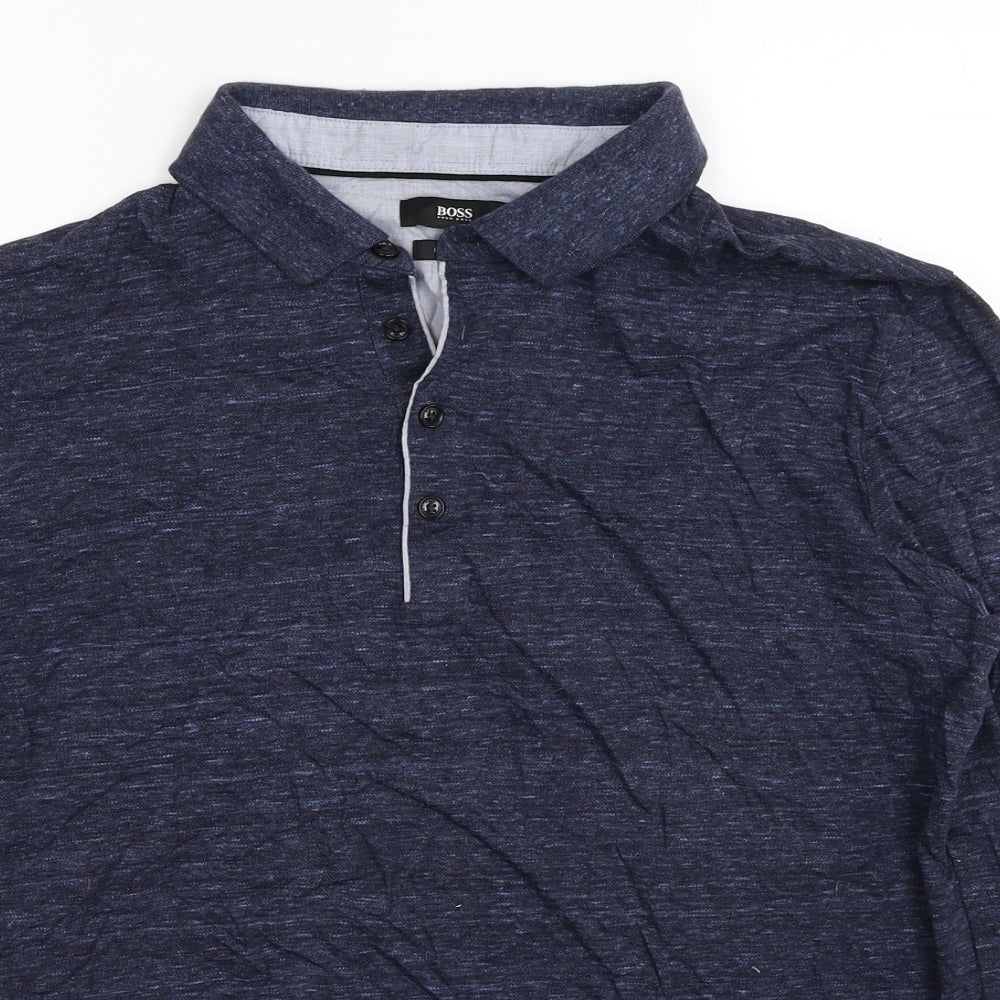 HUGO BOSS Mens Blue Collared Cotton Pullover Jumper Size L