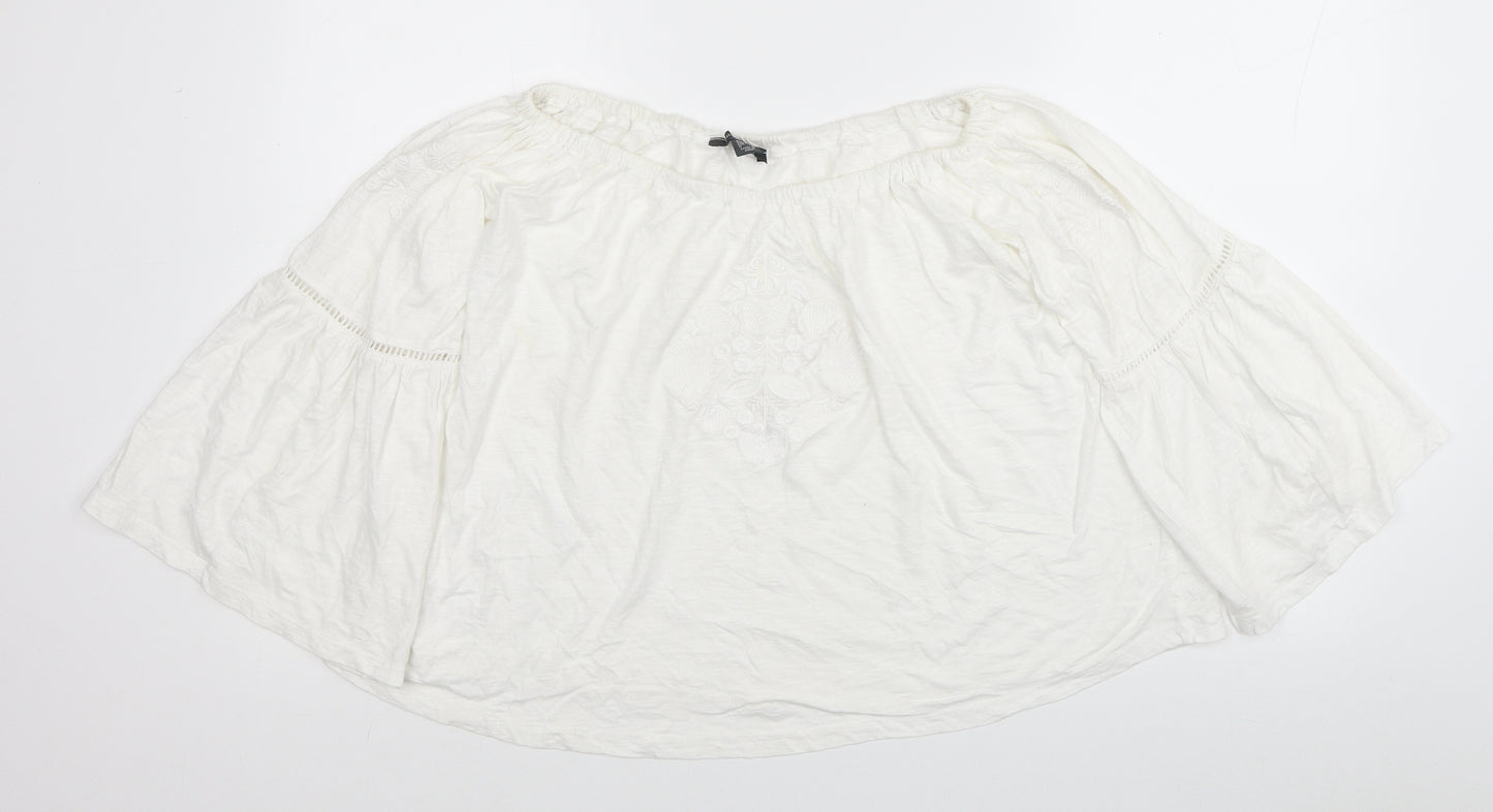 Primark Womens White Cotton Basic T-Shirt Size 16 Boat Neck