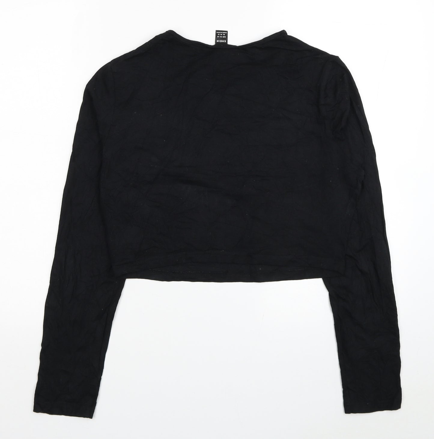SheIn Womens Black Cotton Cropped T-Shirt Size XL Round Neck - Butterfly