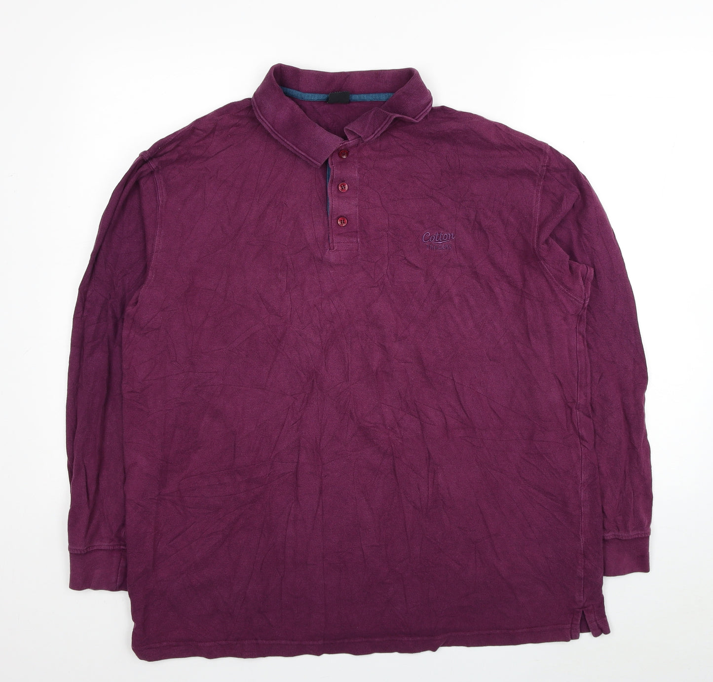 Cotton Traders Mens Purple Collared Cotton Pullover Jumper Size L