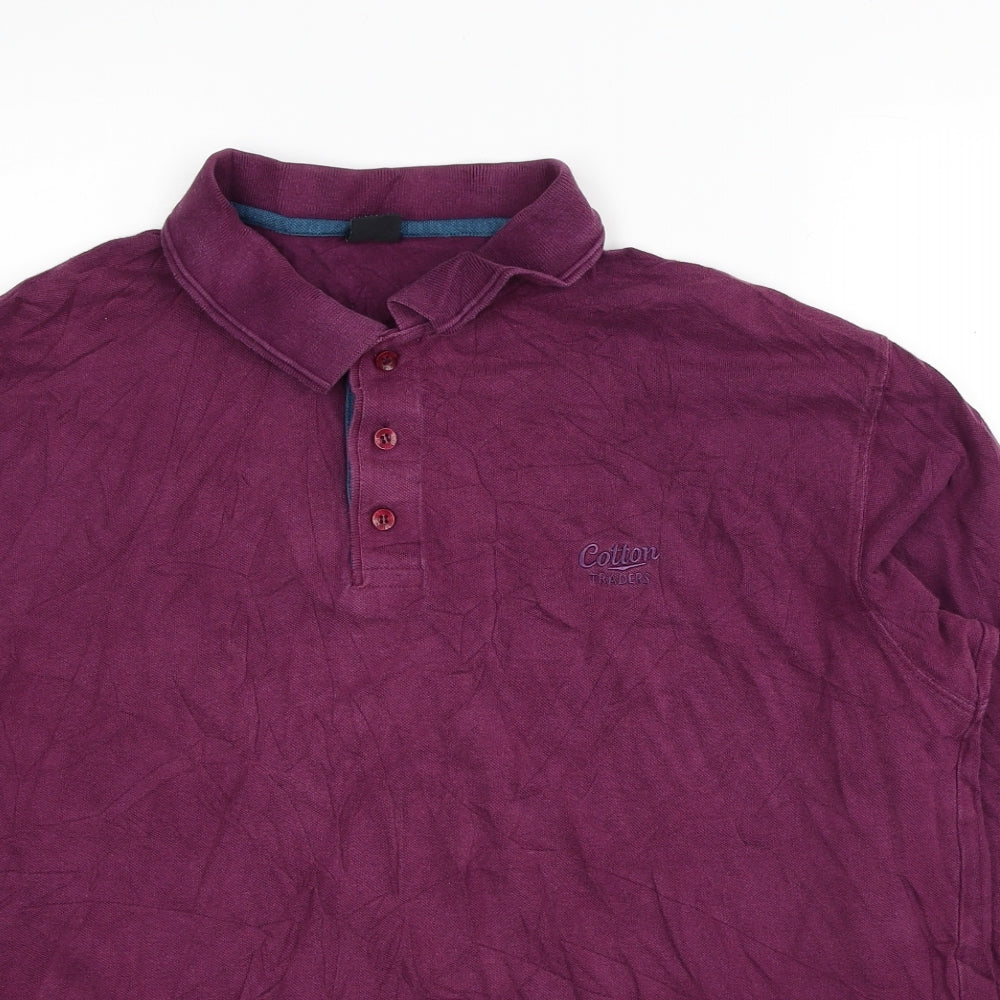 Cotton Traders Mens Purple Collared Cotton Pullover Jumper Size L