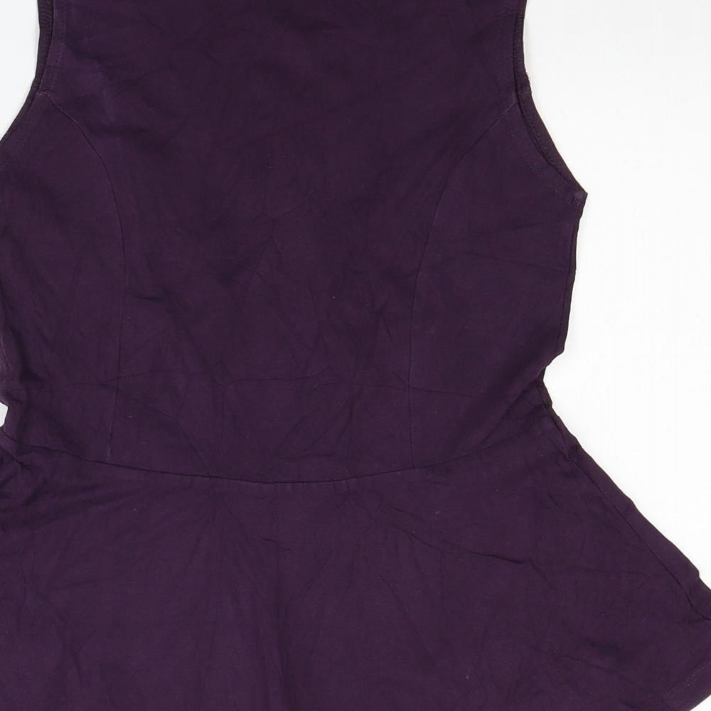 New Look Womens Purple Cotton Basic Blouse Size 10 Scoop Neck