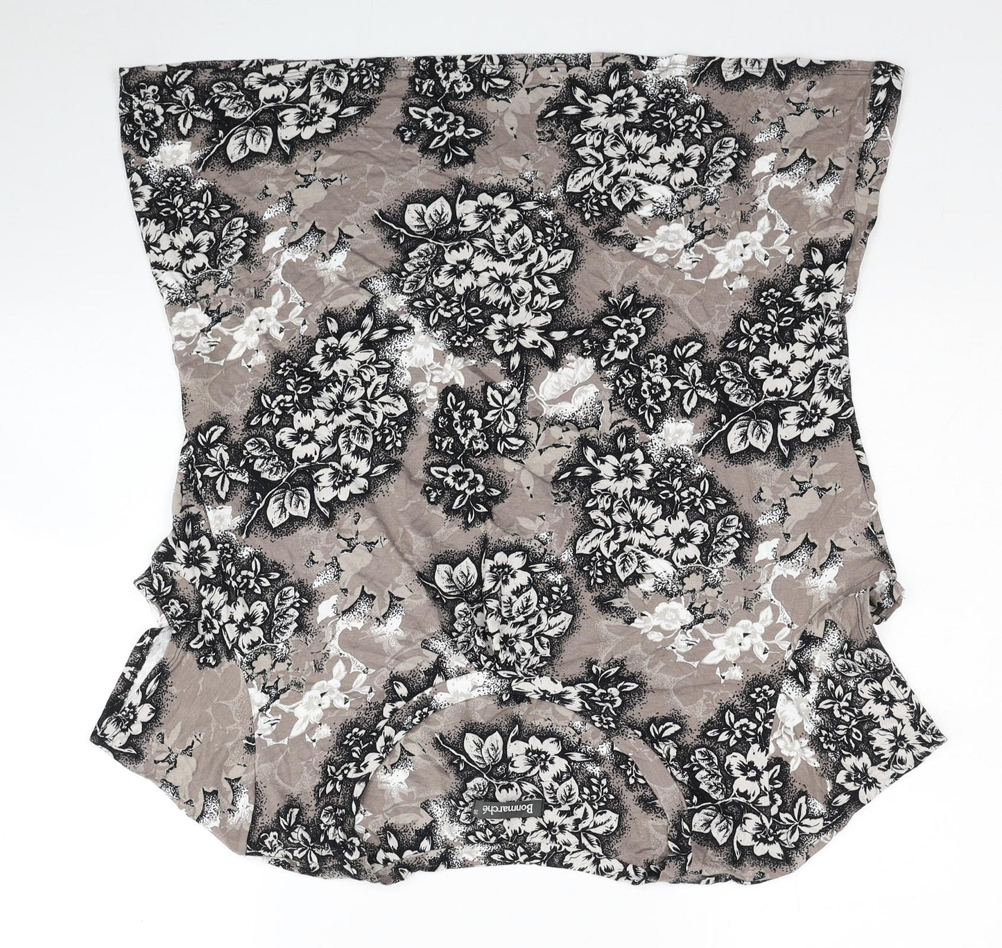 Bonmarché Womens Beige Floral Viscose Basic T-Shirt Size 20 Scoop Neck