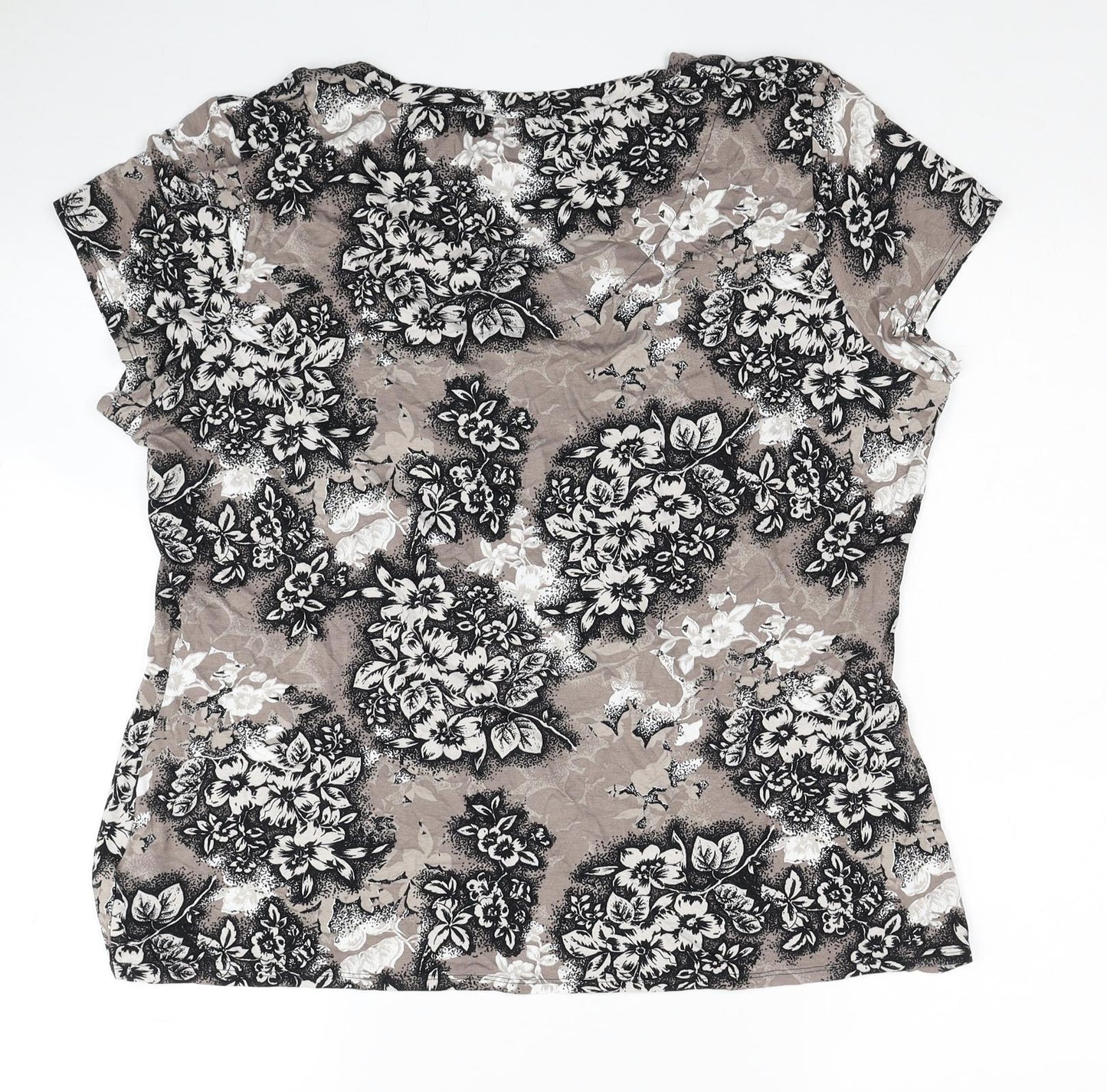 Bonmarché Womens Beige Floral Viscose Basic T-Shirt Size 20 Scoop Neck