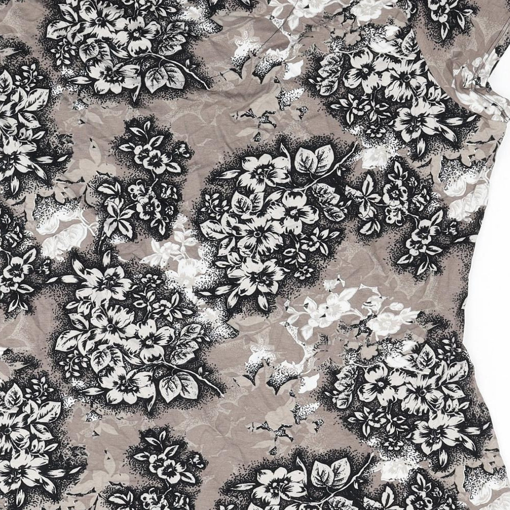 Bonmarché Womens Beige Floral Viscose Basic T-Shirt Size 20 Scoop Neck