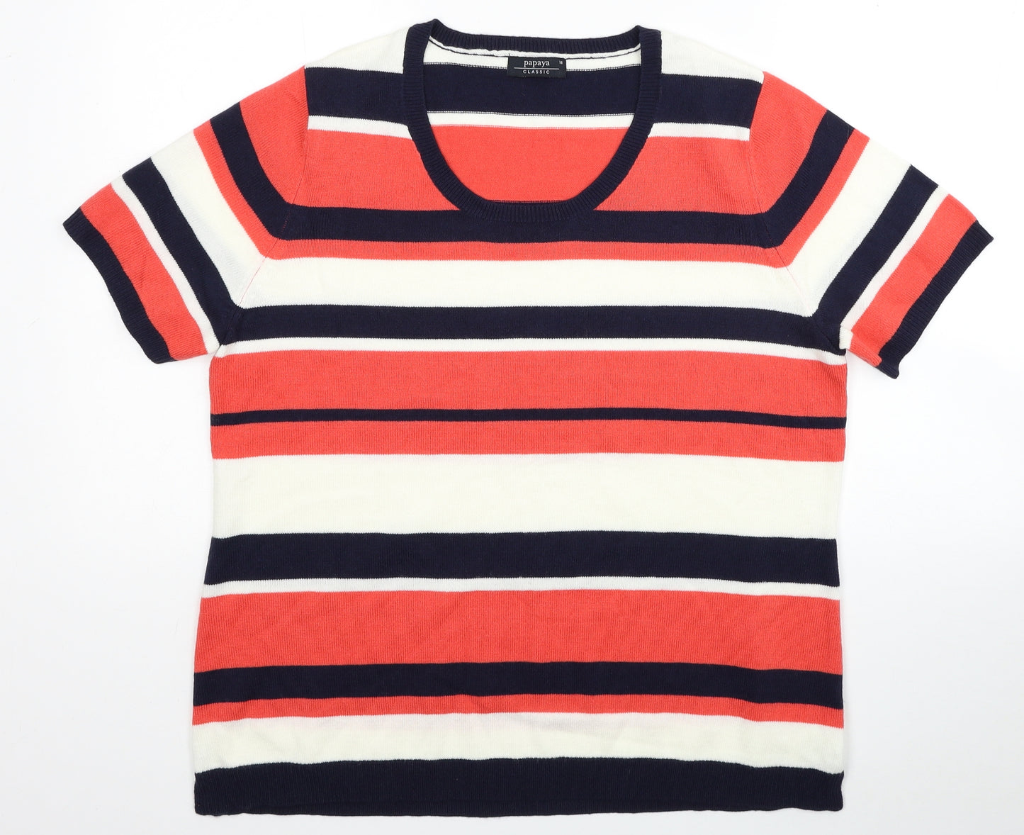 Papaya Womens Multicoloured Striped Acrylic Basic T-Shirt Size 18 Round Neck