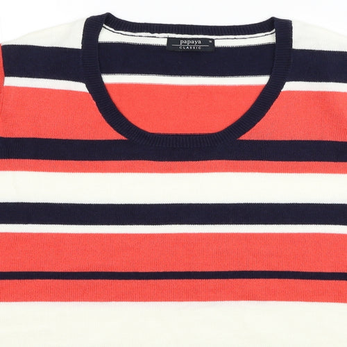 Papaya Womens Multicoloured Striped Acrylic Basic T-Shirt Size 18 Round Neck