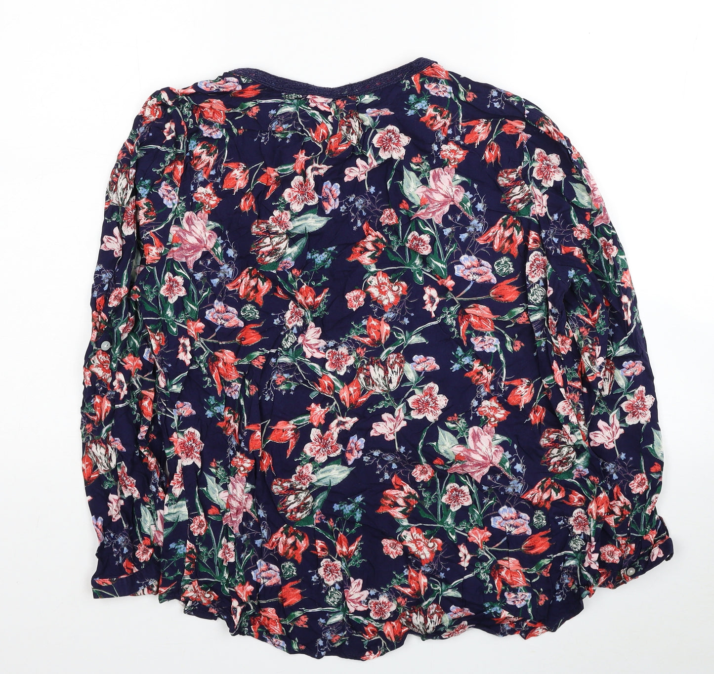 George Womens Blue Floral Viscose Basic Blouse Size 14 V-Neck
