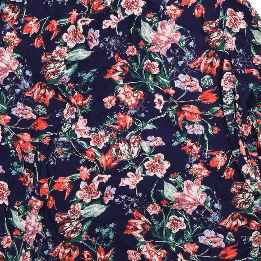 George Womens Blue Floral Viscose Basic Blouse Size 14 V-Neck