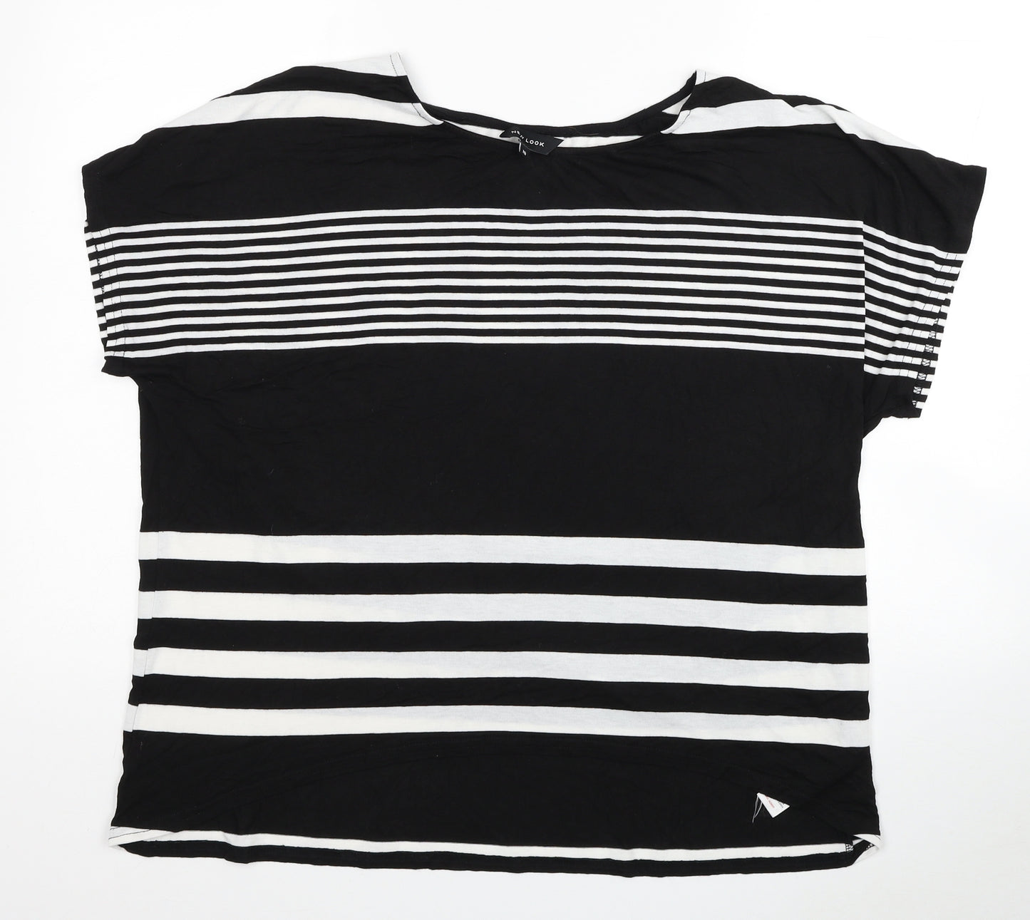 New Look Womens Black Striped Viscose Basic T-Shirt Size 18 Round Neck