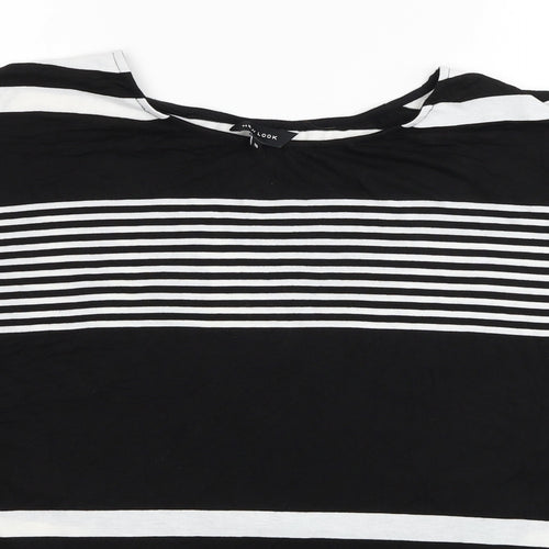 New Look Womens Black Striped Viscose Basic T-Shirt Size 18 Round Neck