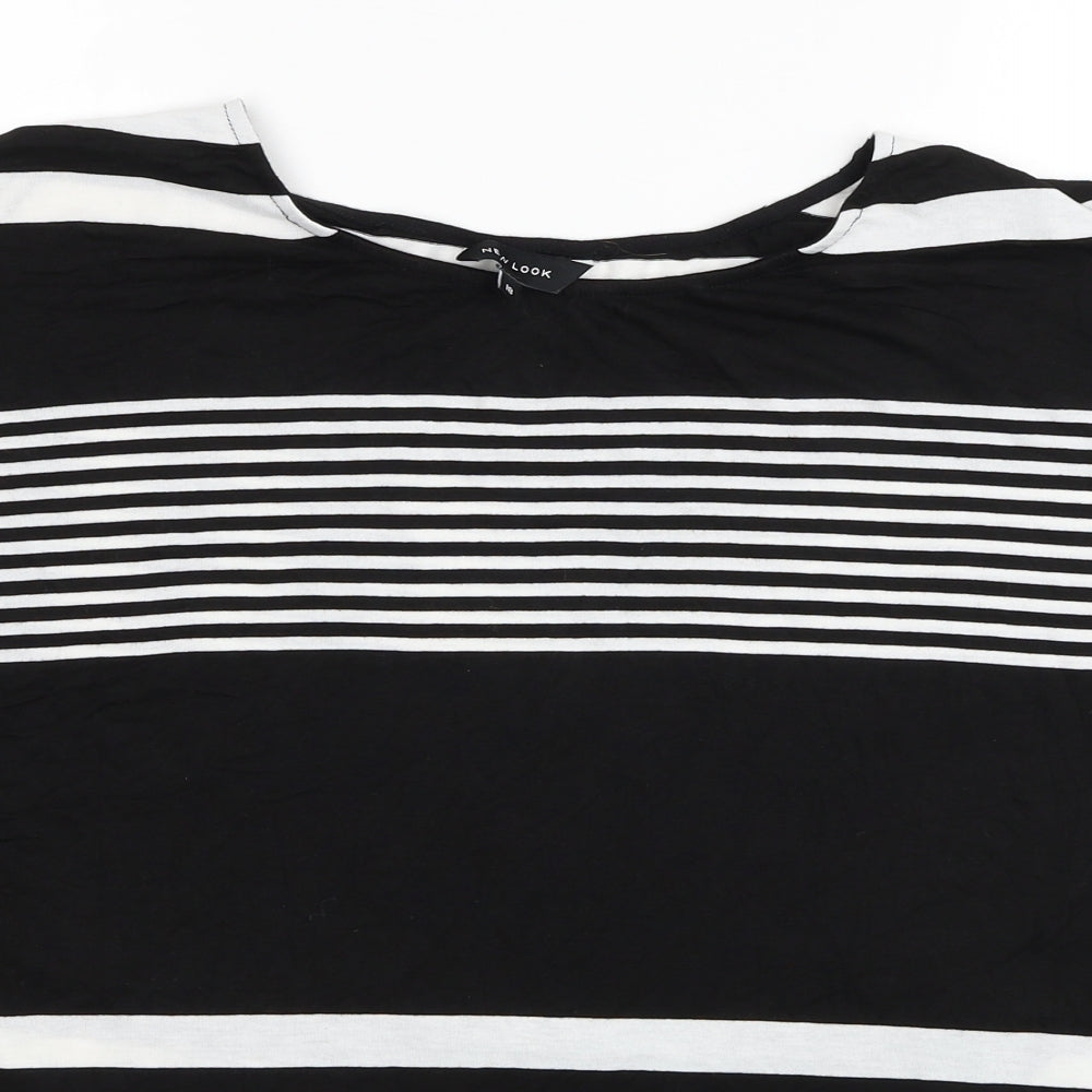 New Look Womens Black Striped Viscose Basic T-Shirt Size 18 Round Neck