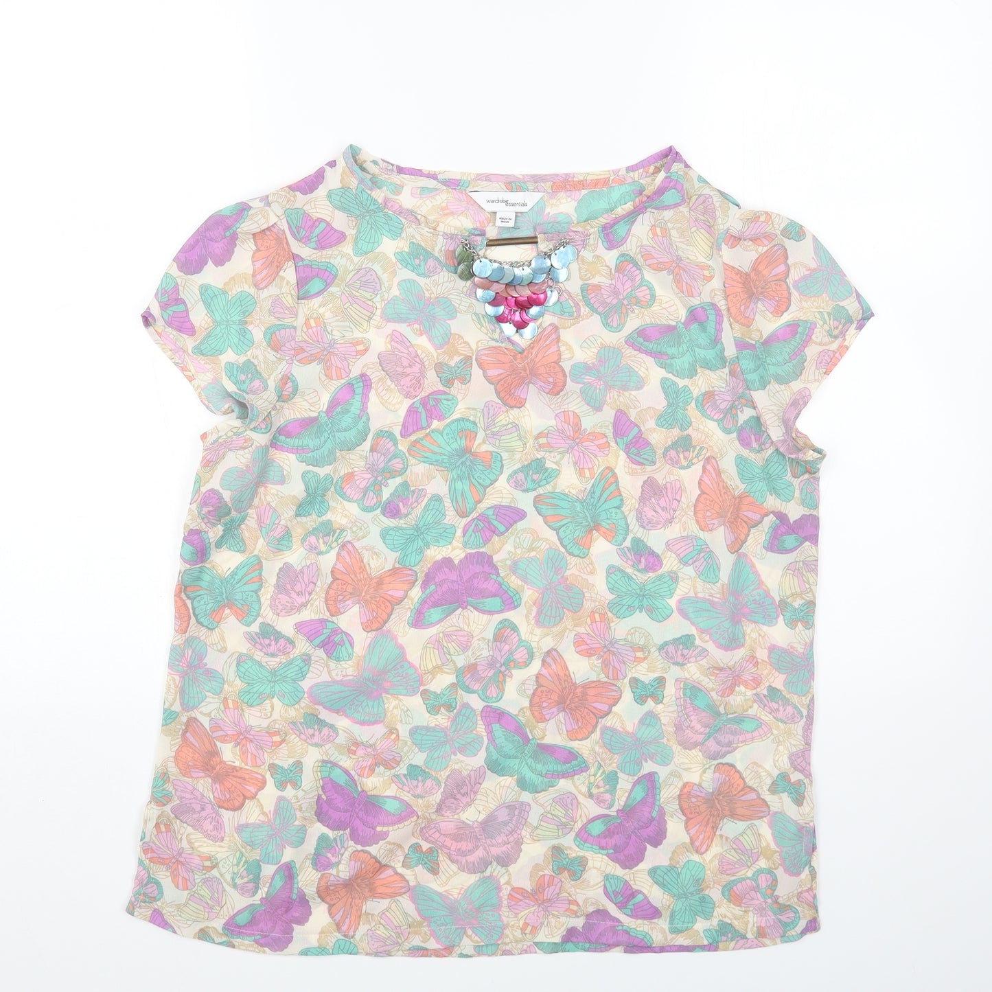 Wardrobe Womens Multicoloured Geometric Polyester Basic Blouse Size 12 Round Neck - Butterflies