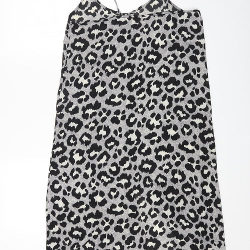 Fashion Union Womens Grey Animal Print Polyester Maxi Size 10 Scoop Neck Button - Leopard Print