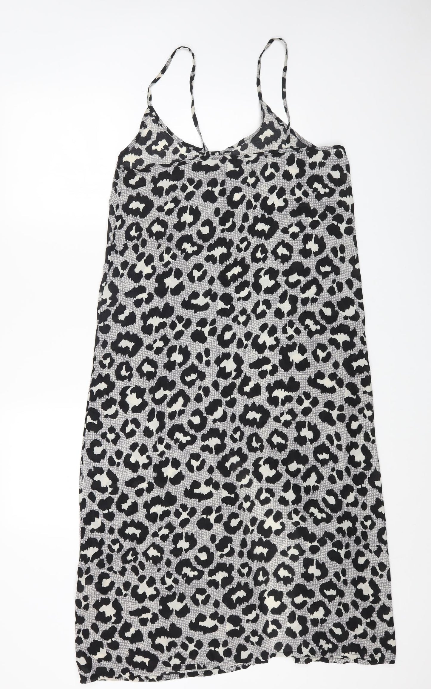 Fashion Union Womens Grey Animal Print Polyester Maxi Size 10 Scoop Neck Button - Leopard Print