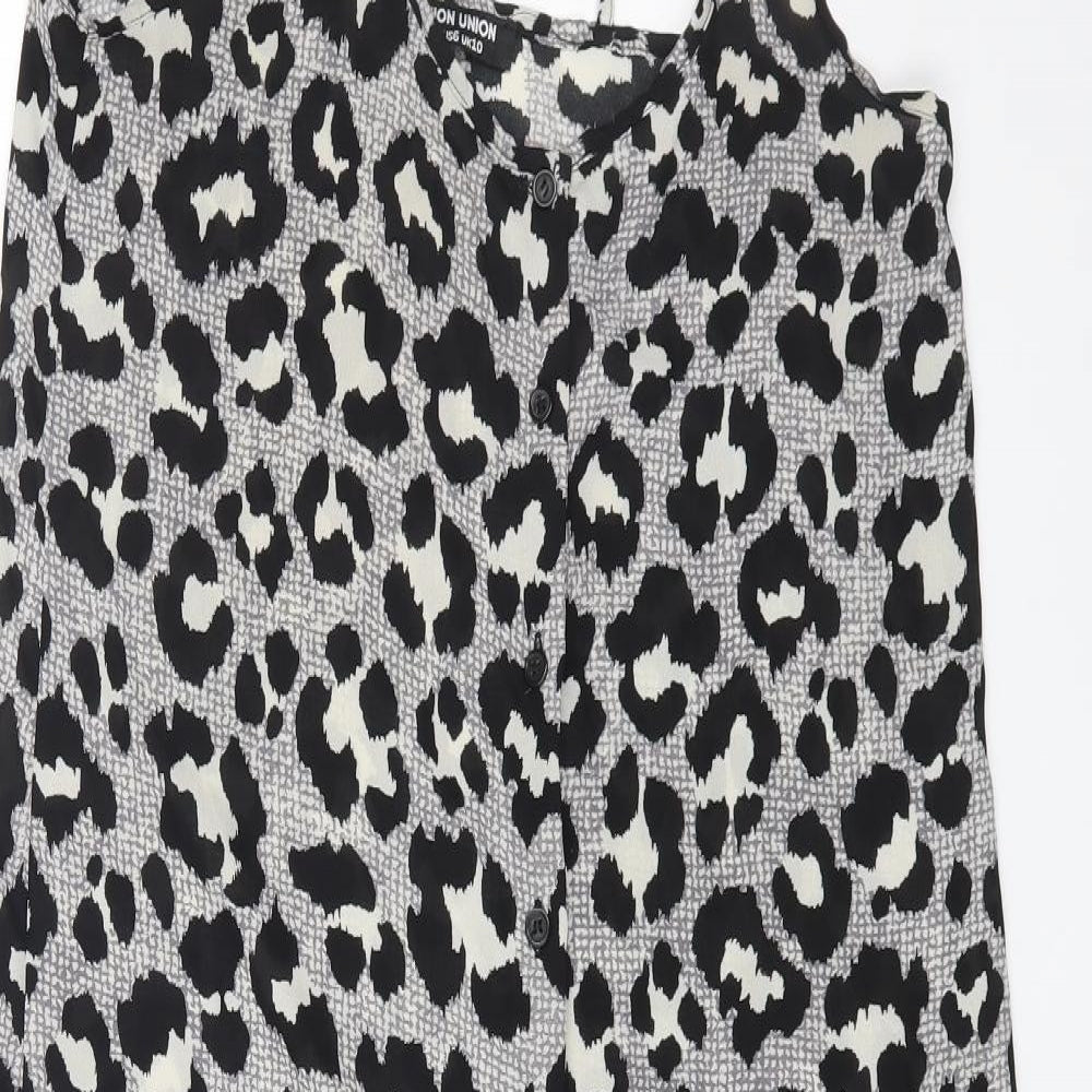 Fashion Union Womens Grey Animal Print Polyester Maxi Size 10 Scoop Neck Button - Leopard Print