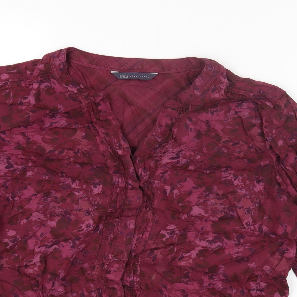Marks and Spencer Womens Pink Elastane Basic Button-Up Size 12 V-Neck