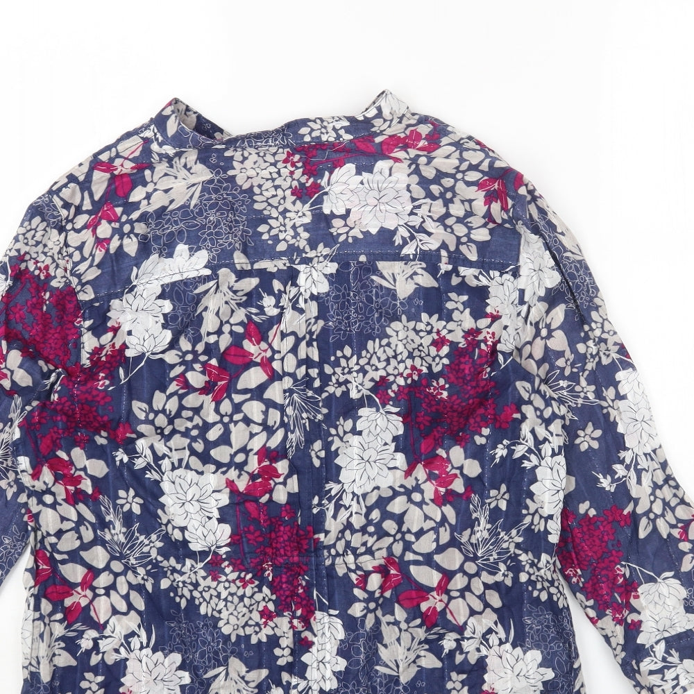 Maine Womens Blue Floral Cotton Basic Button-Up Size 16 V-Neck