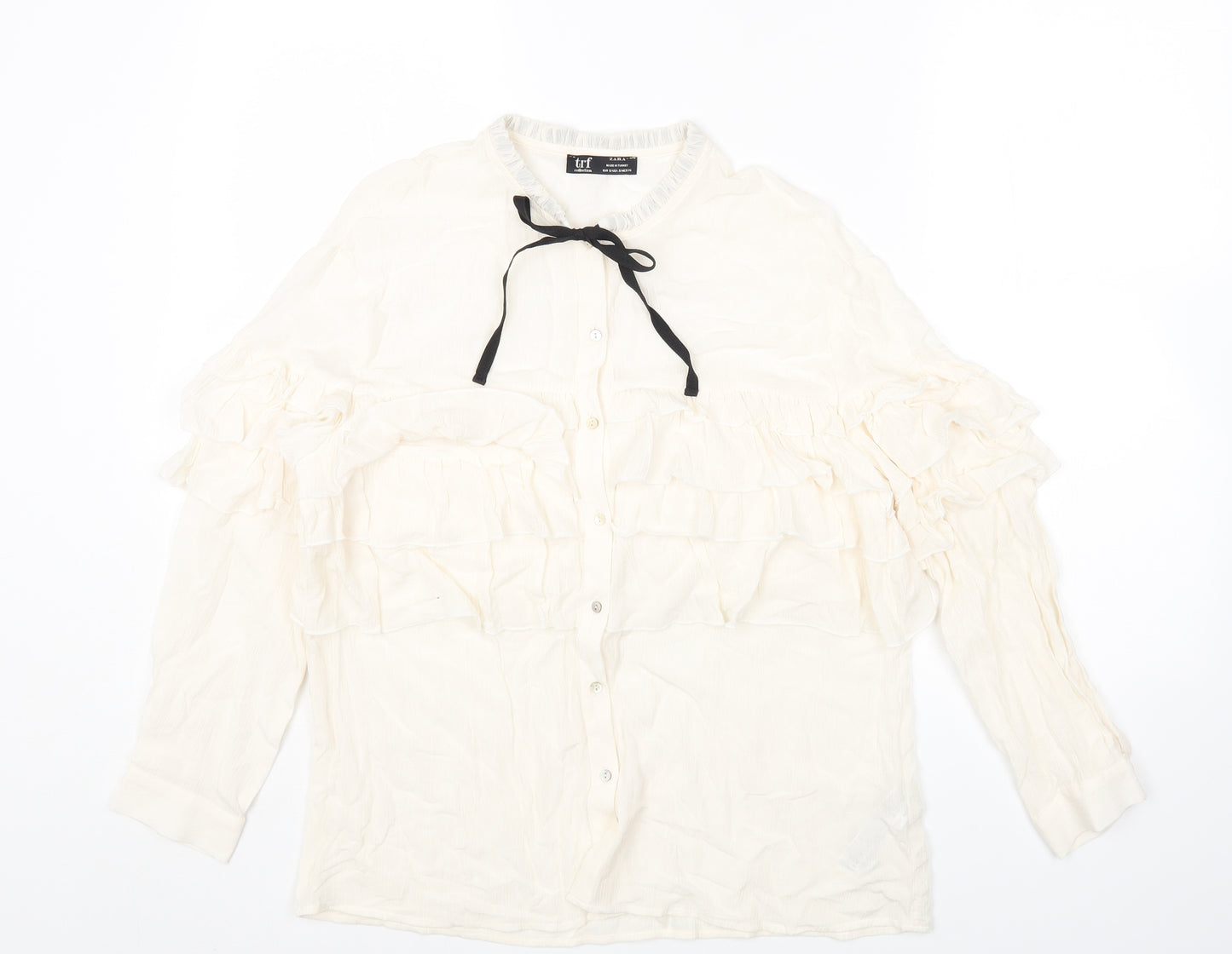 Zara Womens Ivory Polyester Basic Blouse Size S Round Neck