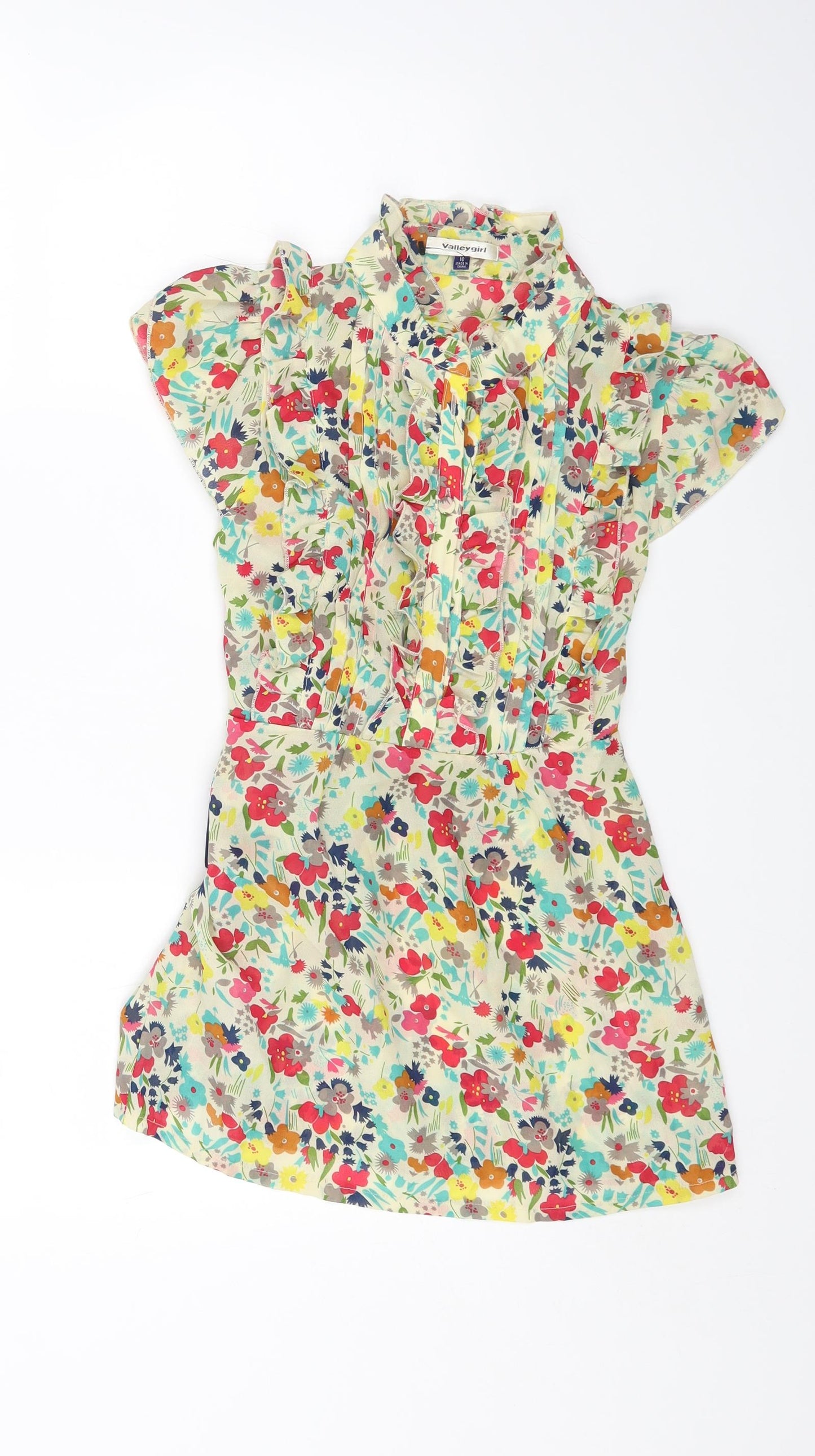 ValleyGirl Womens Multicoloured Floral Polyester Basic Blouse Size 10 V-Neck