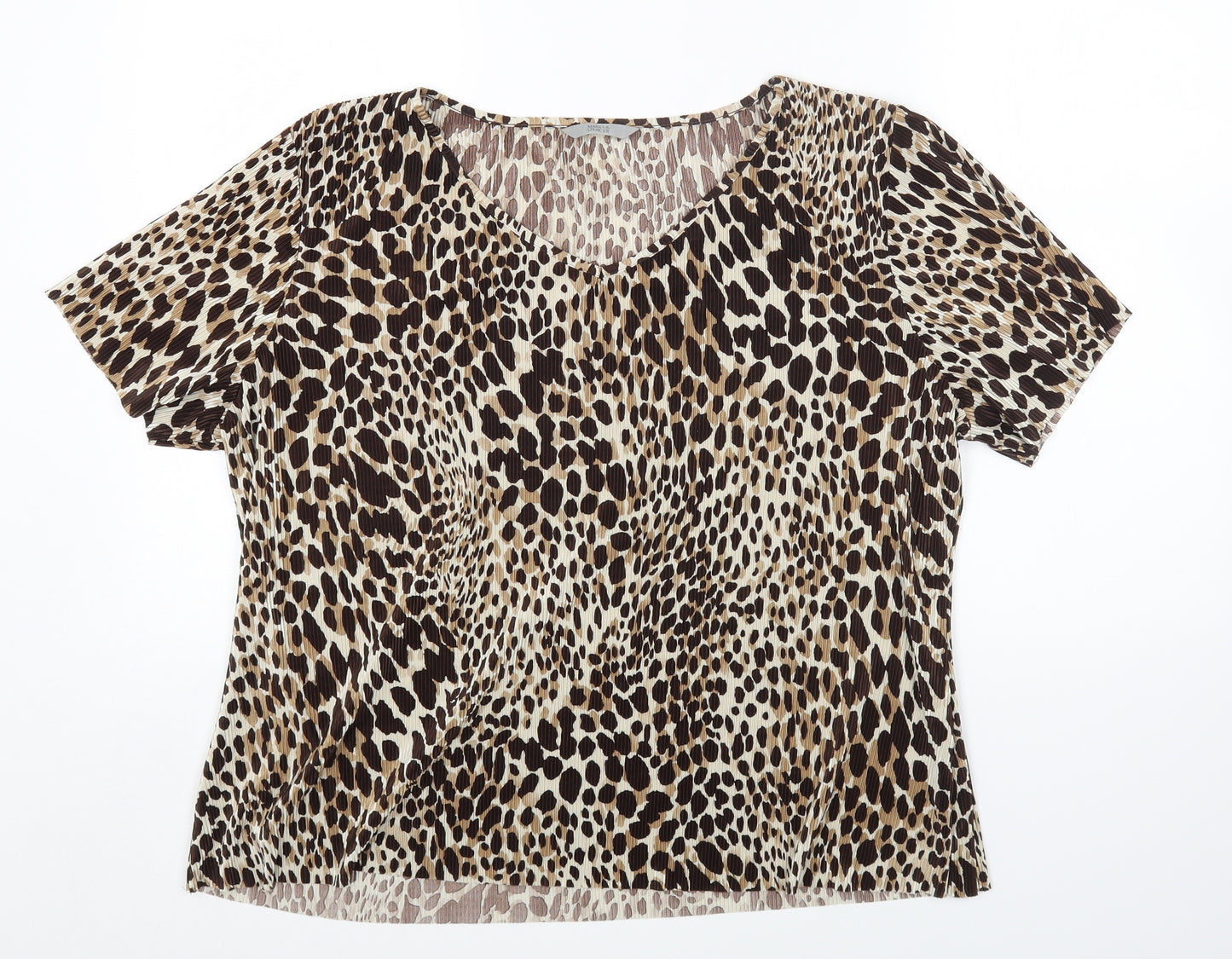 Marks and Spencer Womens Brown Animal Print Polyester Basic T-Shirt Size 18 Round Neck