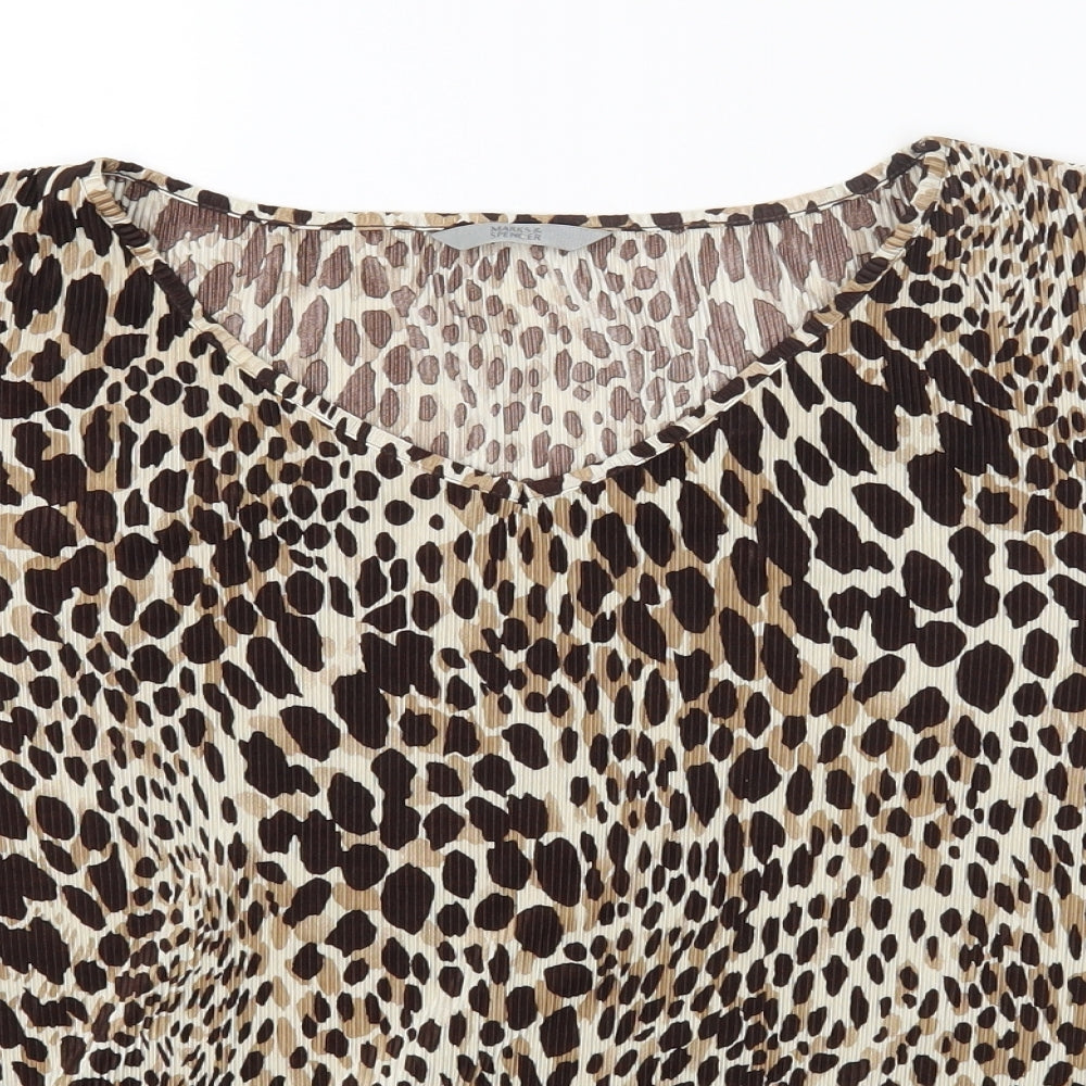 Marks and Spencer Womens Brown Animal Print Polyester Basic T-Shirt Size 18 Round Neck
