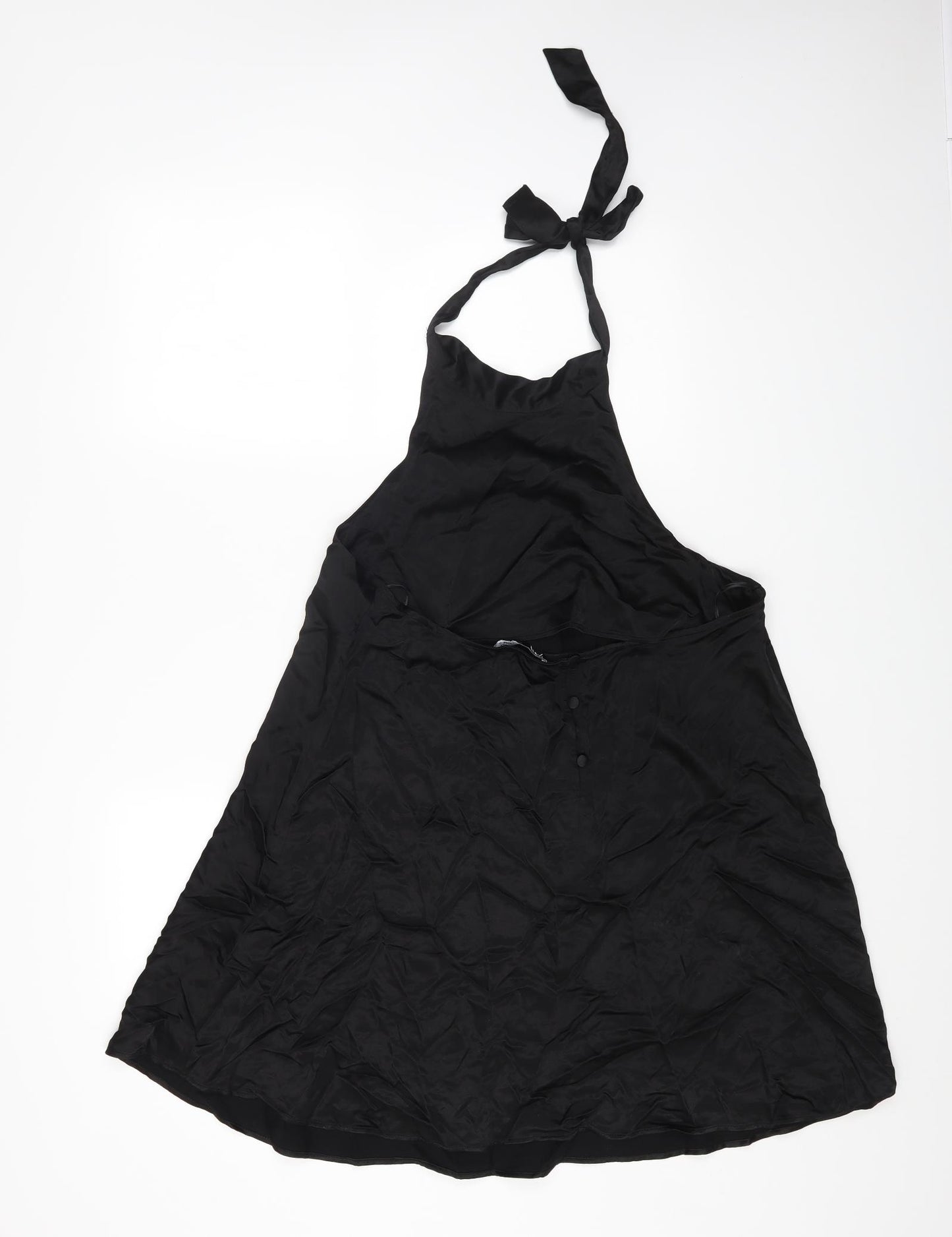 Zara Womens Black Viscose A-Line Size L Halter Button