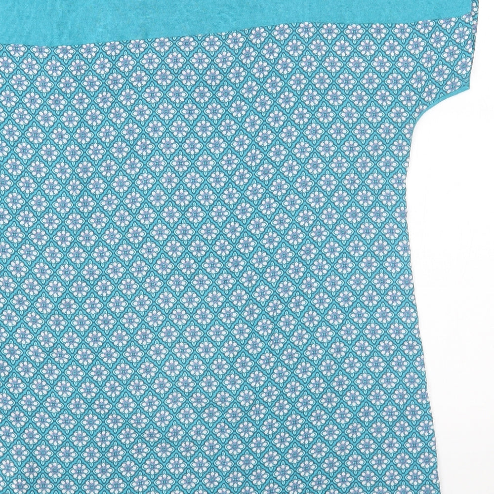 NEXT Womens Blue Geometric Polyester Basic T-Shirt Size 14 Round Neck - Cold Shoulder