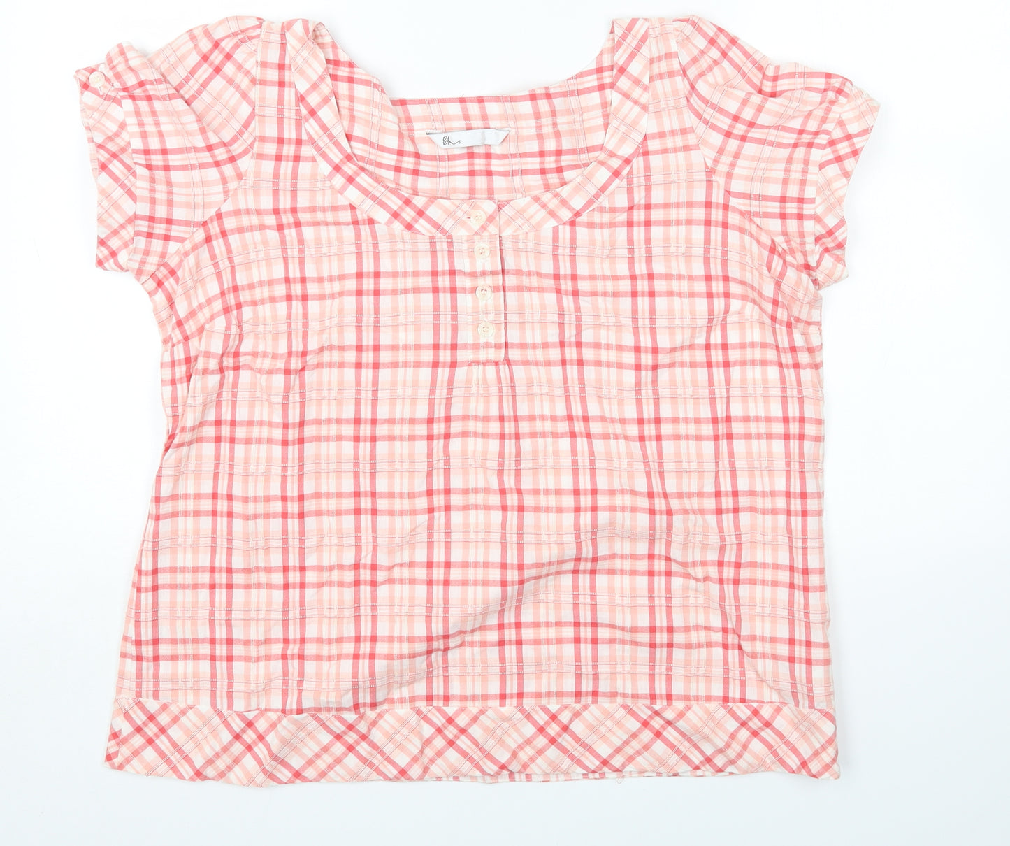 BHS Womens Multicoloured Plaid Cotton Basic T-Shirt Size 16 Square Neck