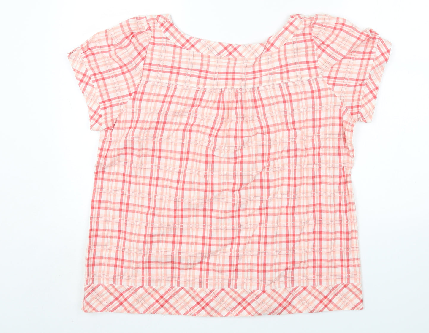 BHS Womens Multicoloured Plaid Cotton Basic T-Shirt Size 16 Square Neck