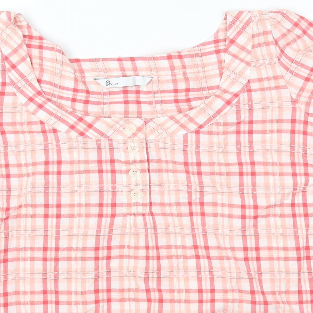 BHS Womens Multicoloured Plaid Cotton Basic T-Shirt Size 16 Square Neck
